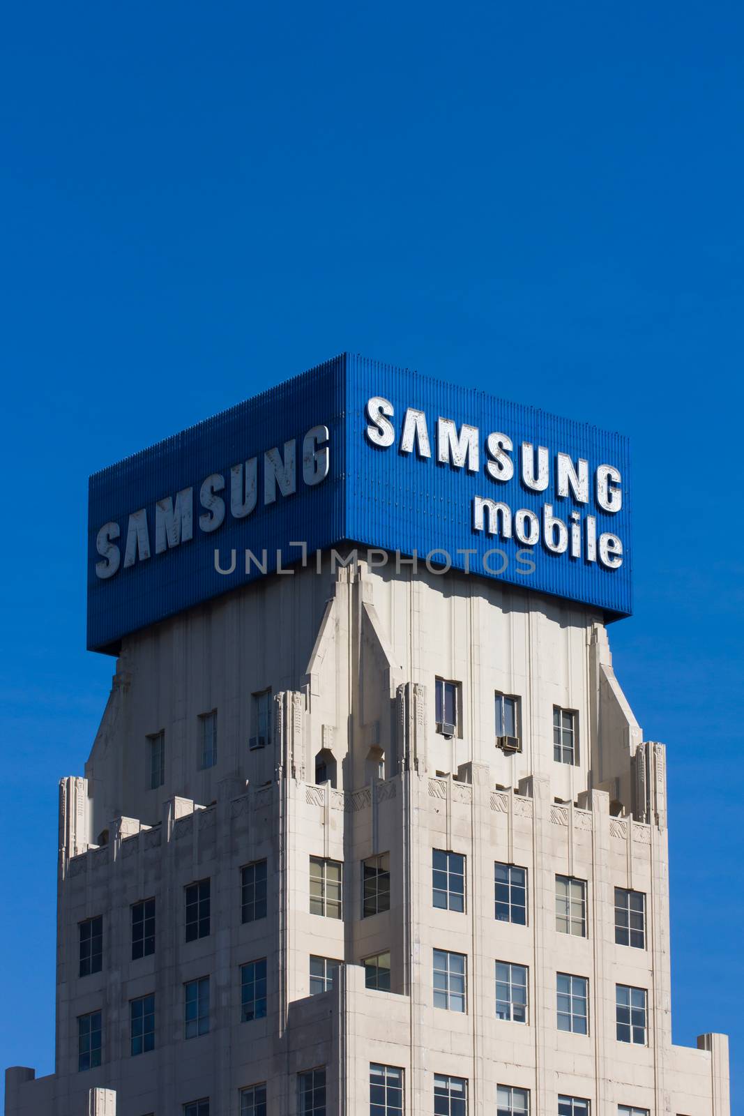 LOS ANGELES, CA/USA - NOVEMBER 29, 2014: Samsung Mobile advertisement and logo. Samsung is a South Korean multinational conglomerate company.