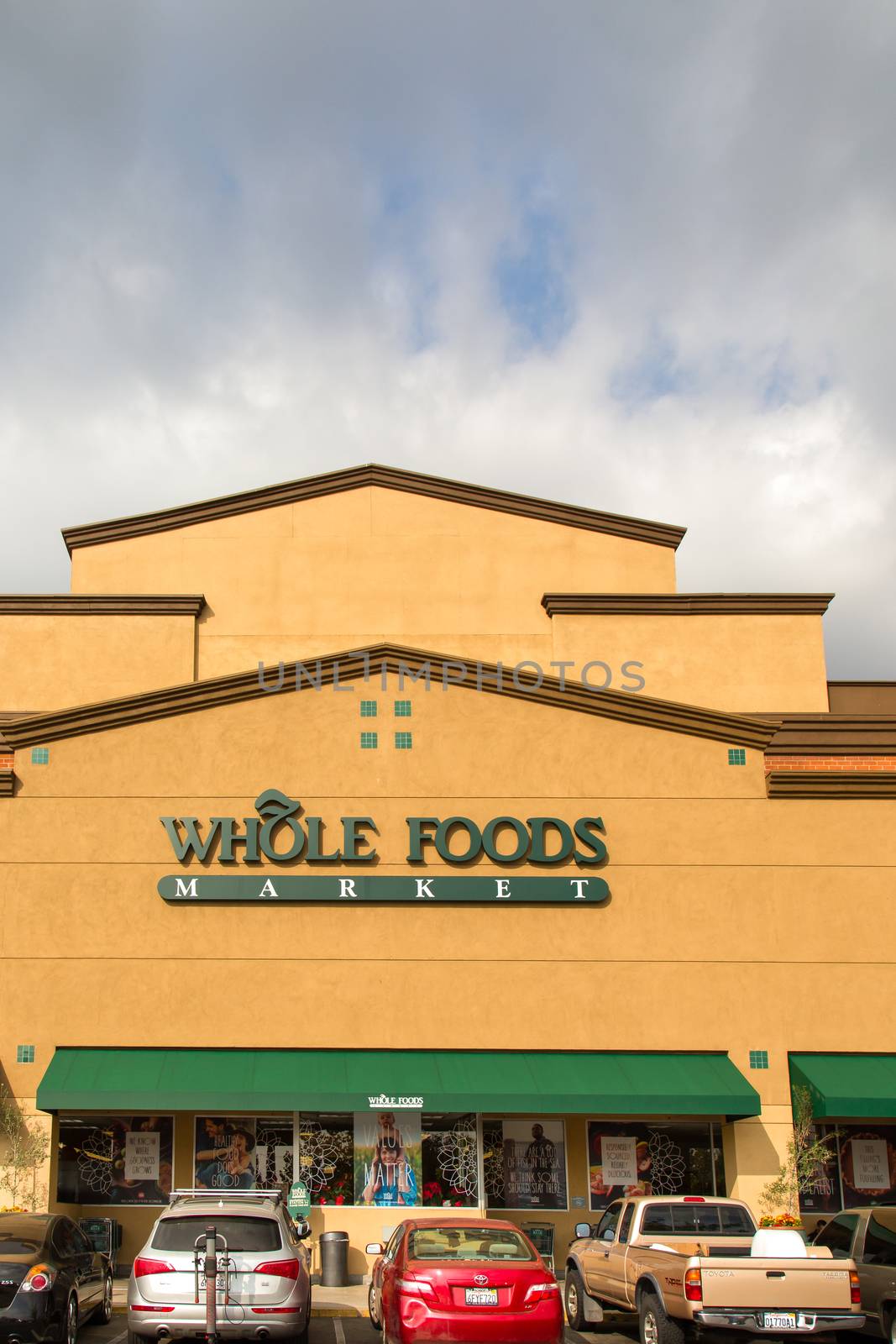 PASADENA, CA/USA - NOVEMBER 15, 2014:  Whole Food Market exterior.  Whole Foods is an American foods supermarket chain specializing in natural and organic foods.