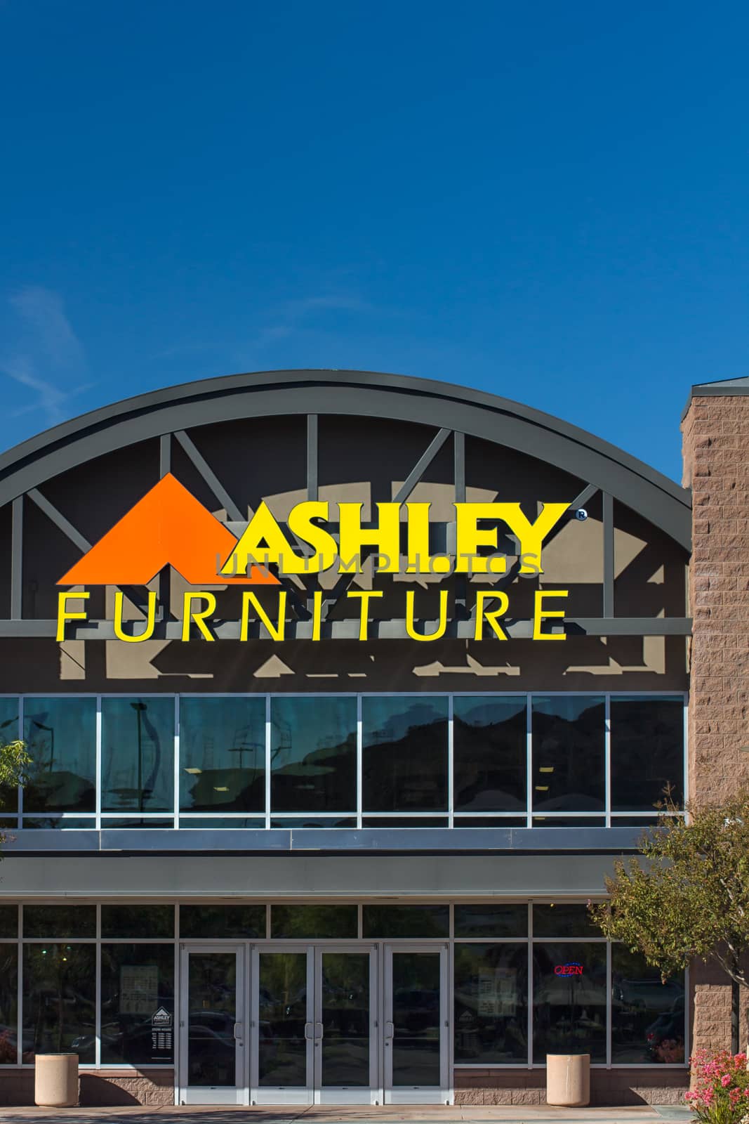 SANTA CLARITA, CA/USA - NOVEMBER 8, 2014:  Ashley Furniture store exterior. Ashley Furniture is a furniture company that manufactures and distributes home furniture products throughout the world.