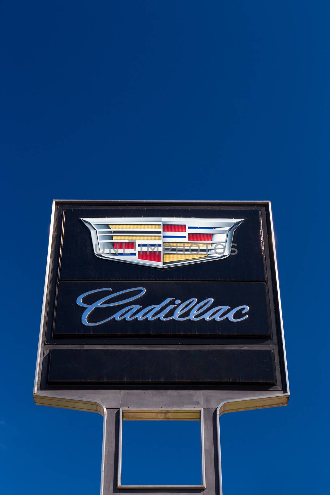 PASADENA, CA/USA - OCTOBER 25, 2014: Cadillac sign and logo. Cadillac is a division General Motors Company that markets luxury vehicles worldwide.