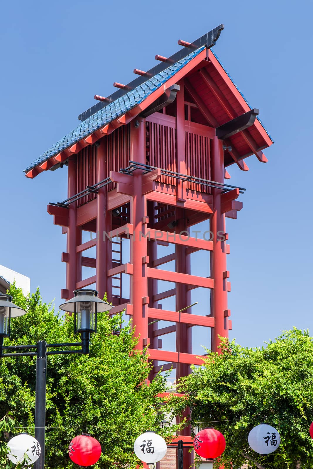 LOS ANGELES, CA/USA - SEPTEMBER 30, 2014: The Little Tokyo Watchtower in the Little Tokyo district of downtown Los Angeles.