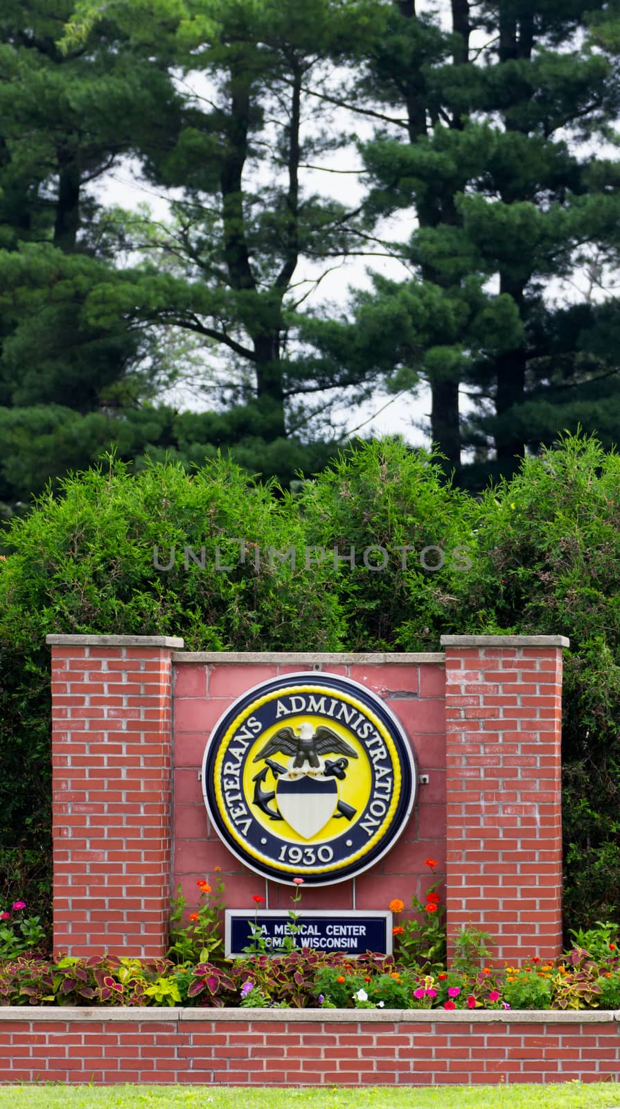 TOMAH, WI/USA - JUNE 26, 2014:  Veterans Hospital entrance sign. Veterans Affairs hospitals are part of the United States Department of Veterans Affairs.