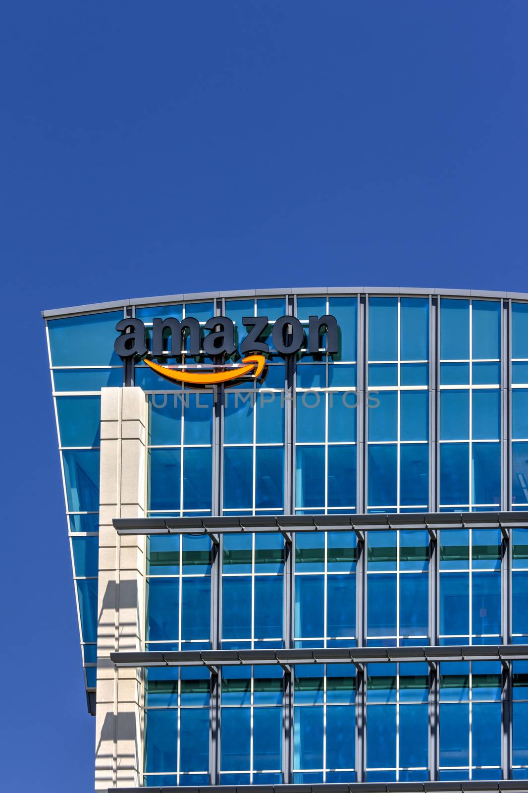 SANTA CLARA,CA/USA - MAY 11, 2014: Amazon building in Santa Clara, California.  Amazon is an American international electronic commerce company. It is the world's largest online retailer.