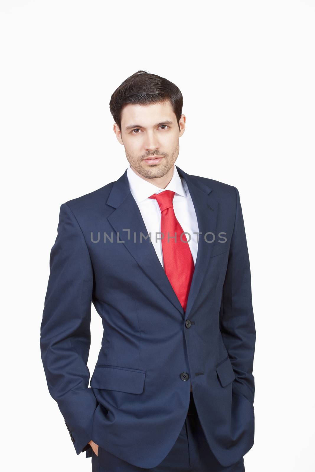 portrait handsome business executive in suit isolated on white