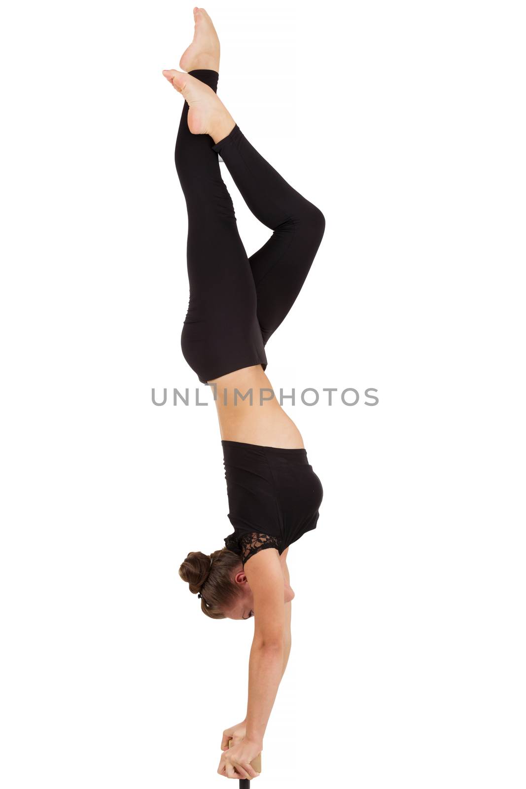 beauty contortionist practicing gymnastic yoga isolated on white background, Young professional gymnast woman