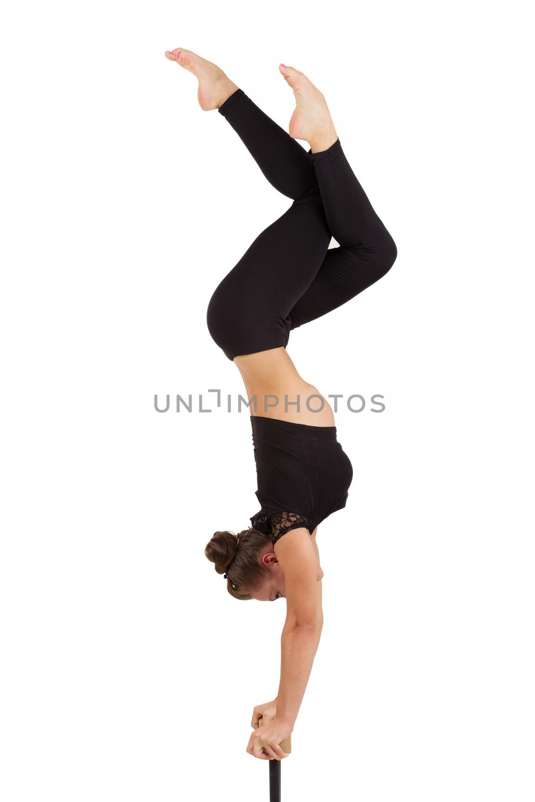 beauty contortionist practicing gymnastic yoga isolated on white background, Young professional gymnast woman