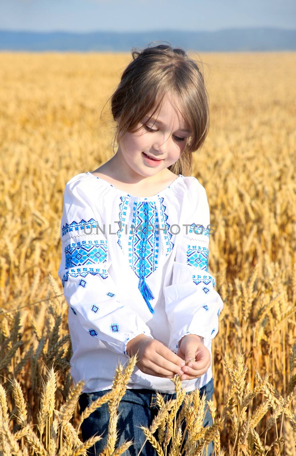 small rural girl on wheat field by vladacanon