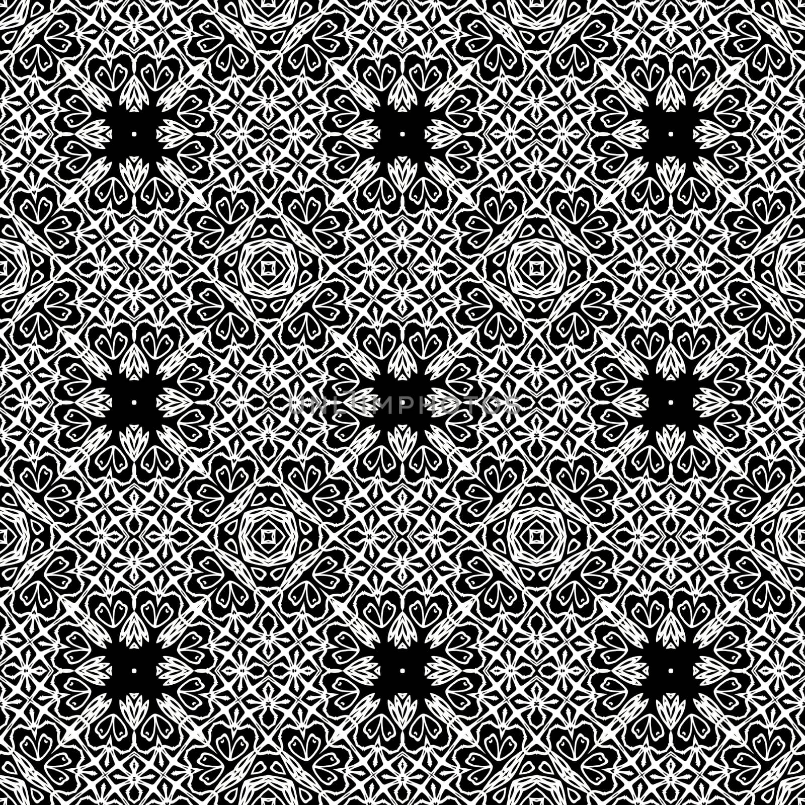 Digital computer graphic  seamless decorative ornament in a black - white colors for design.