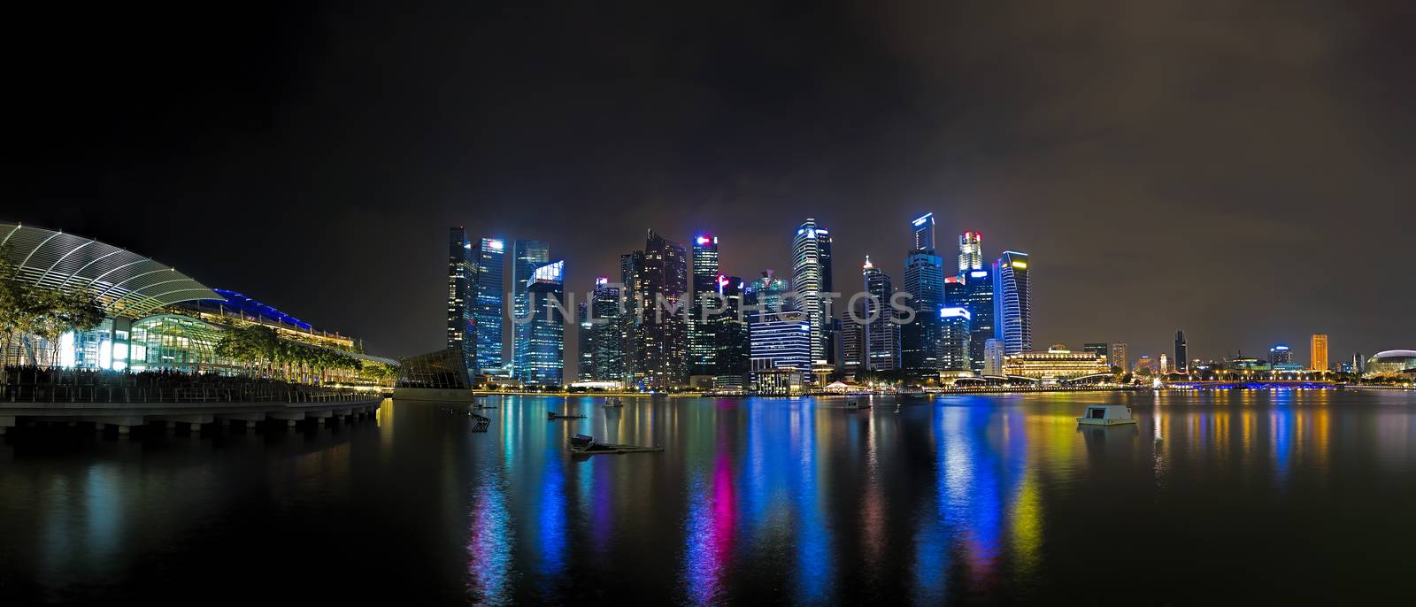 View of Singapore city skyline at sunset