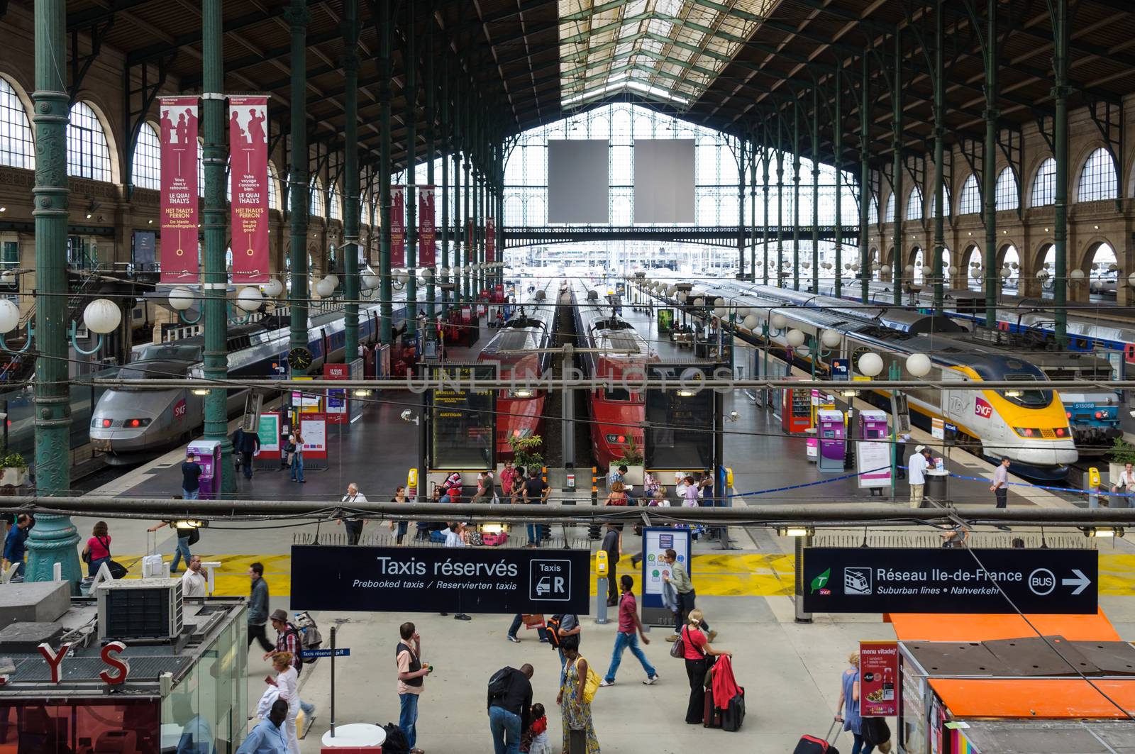 PARIS, FRANCE - CIRCA AUGUST 2011: TGV's and Thalys trains in Gare du Nord.