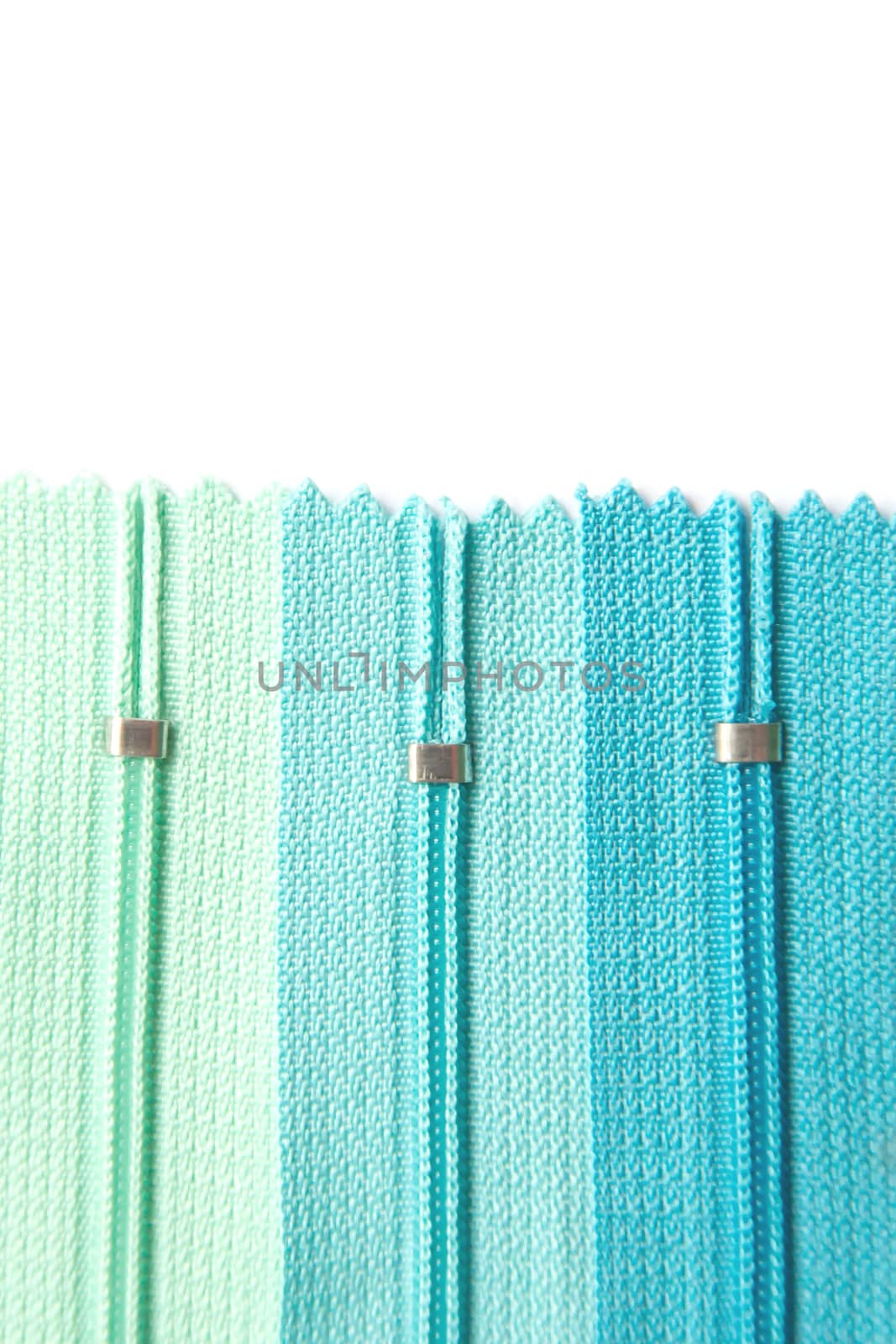Clothing zipper pastel green and blue set isolated on white background