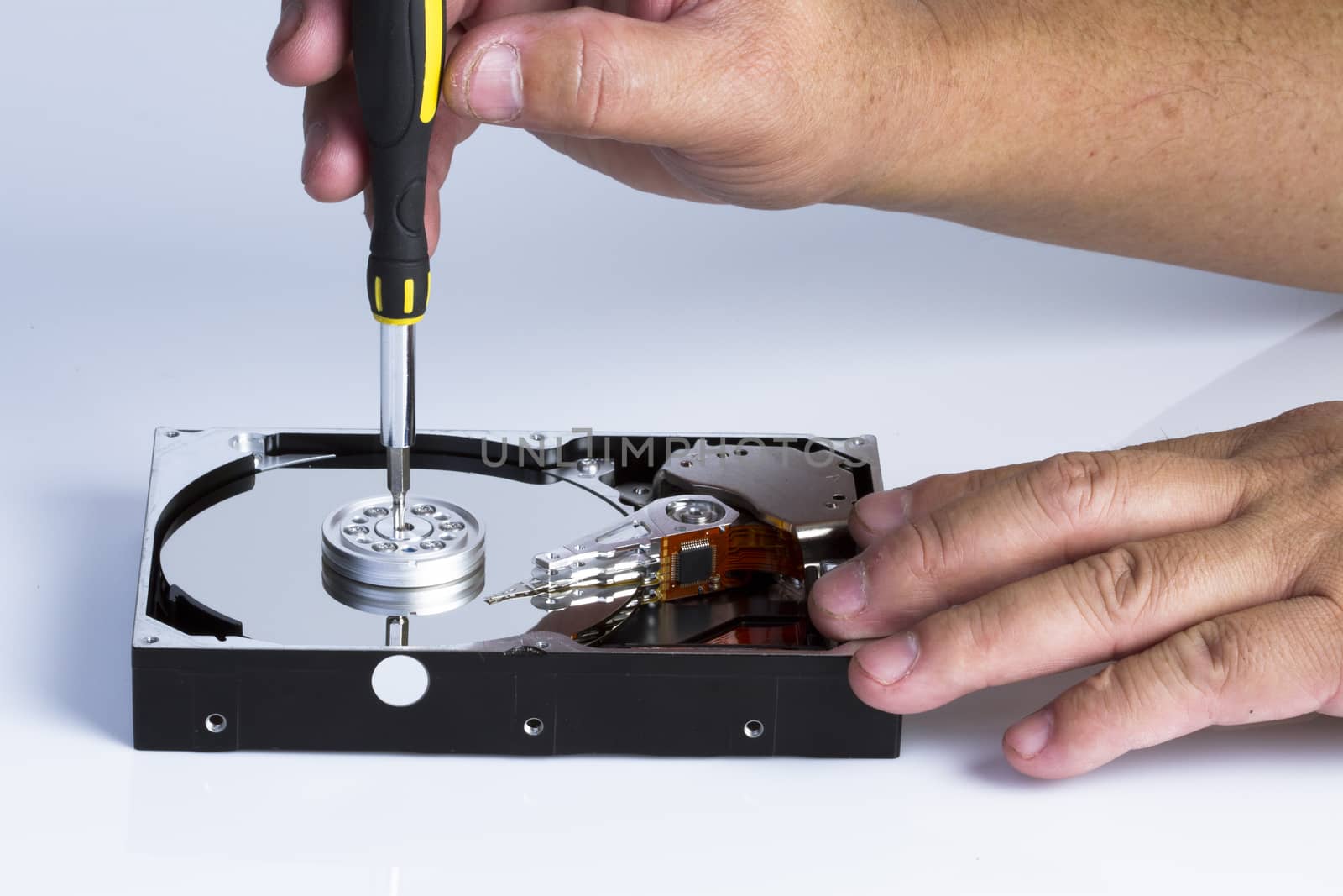 Inside view of hard disk computer ,Repair circuit boards