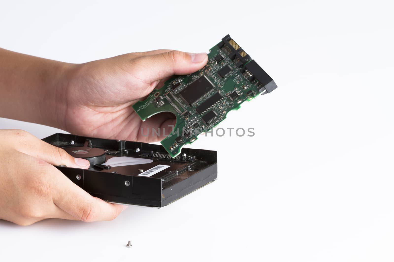 Inside view of hard disk computer ,Repair circuit boards