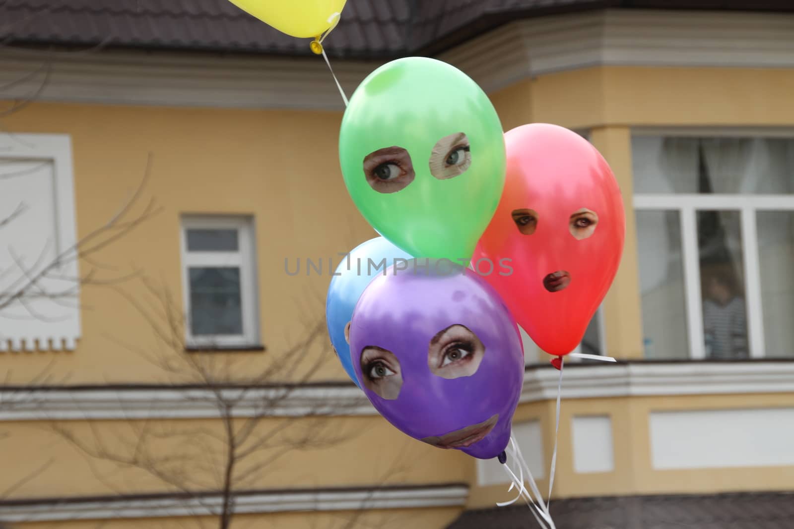 Moscow, Russia - April 19, 2012. The balloons symbolizing the arrested participants of Pussy Riot. . Near the building of the Tagansky court to an unauthorized action there were supporters of the verdict of not guilty for arrested.