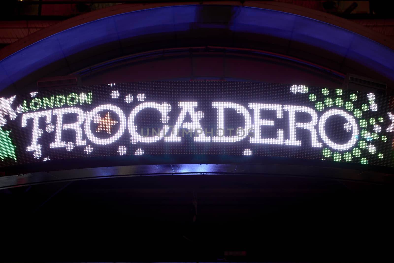 LONDON, UK - JANUARY 02: Neon sign at the entrance to London Trocadero shopping centre. January 02, 2015 in London.