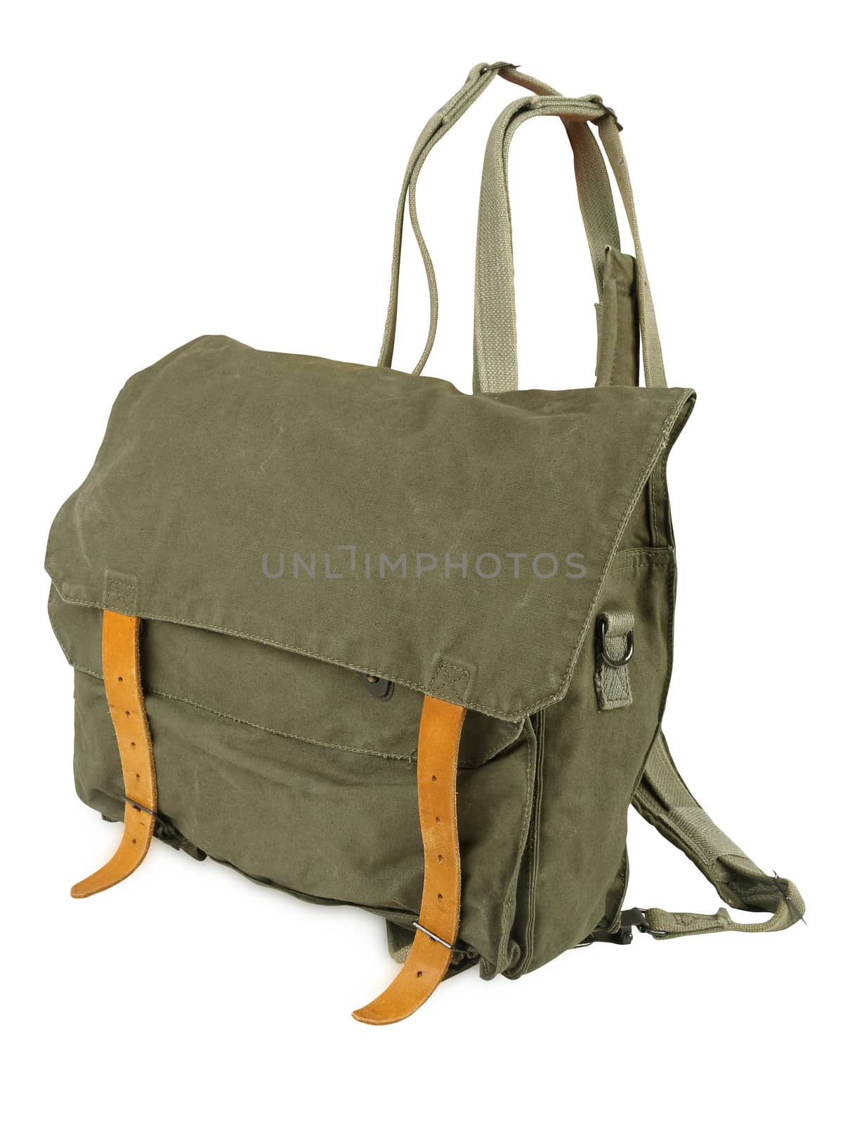 small military backpack isolated on white background, studio shot