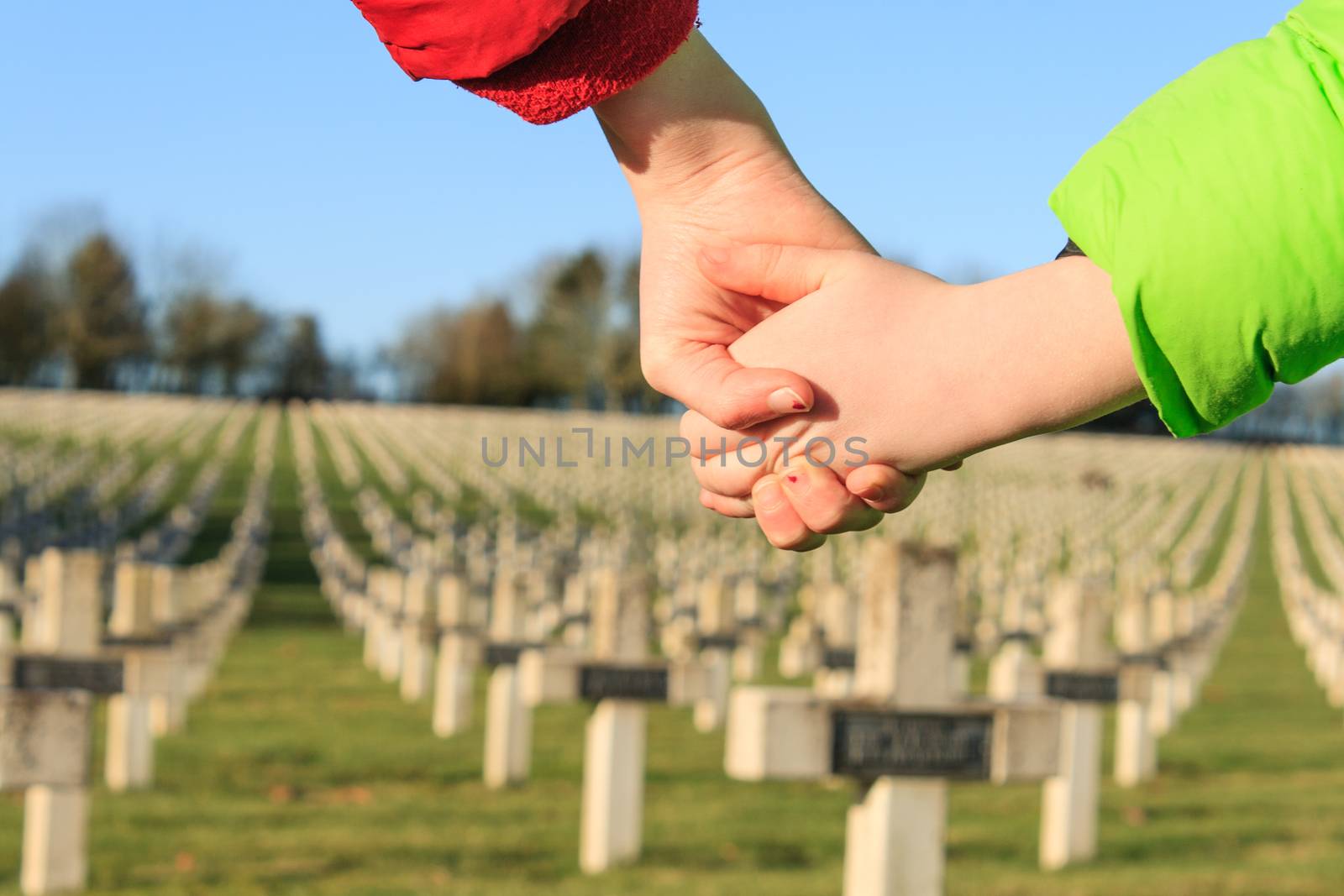 children walk hand in hand for peace world war 1