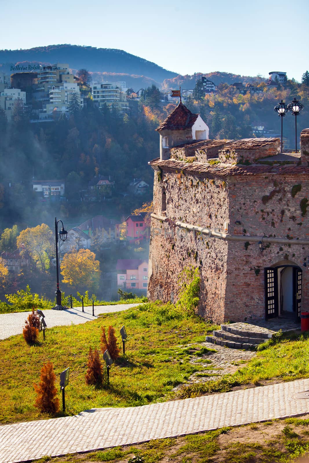 Brasov, Romania - November 7, 2012: Detail of old fortress "Cetatuia" on a sunny autumn day, Brasov, Romania