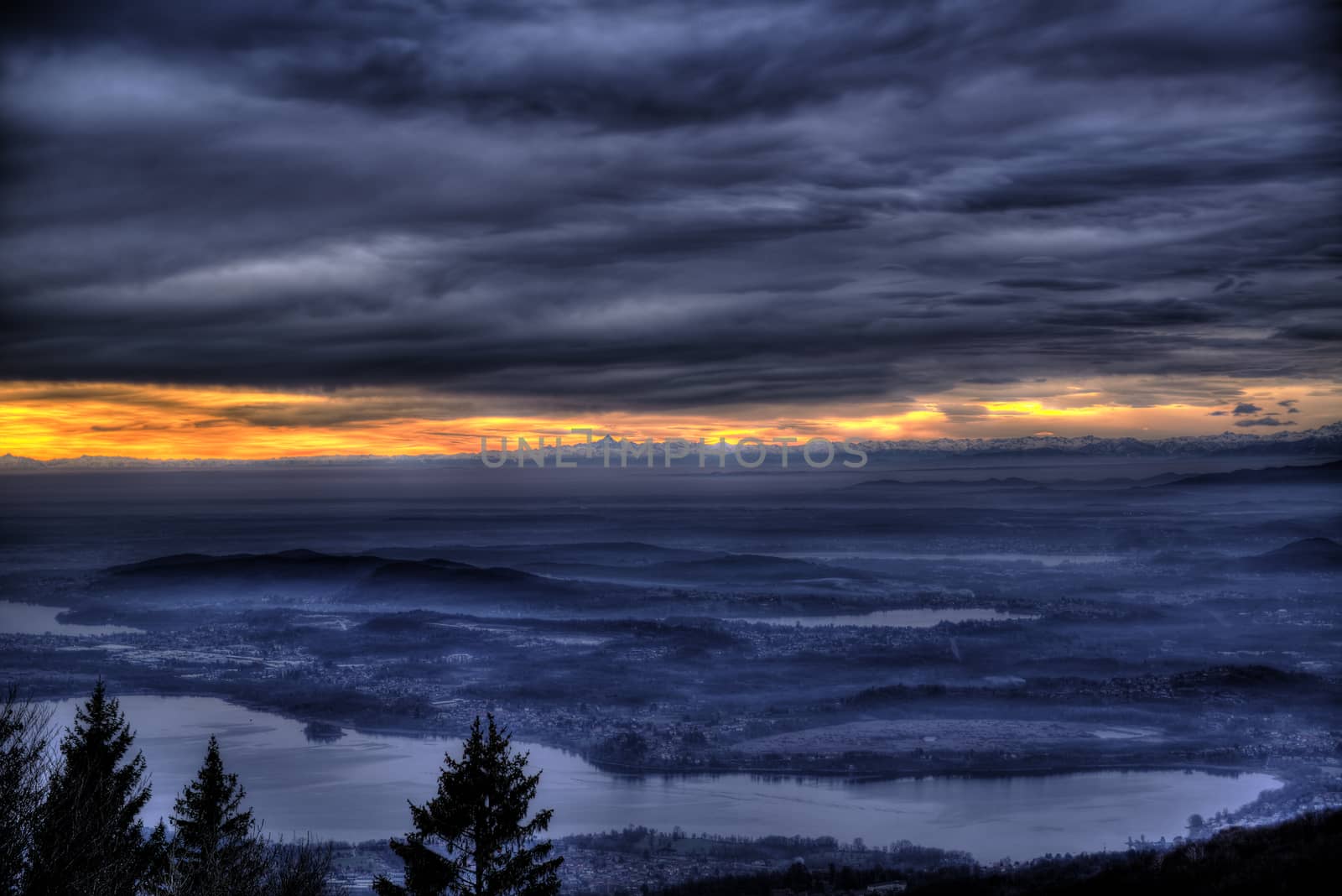 sundown over the mount Monviso in a winter afternoon, Varese