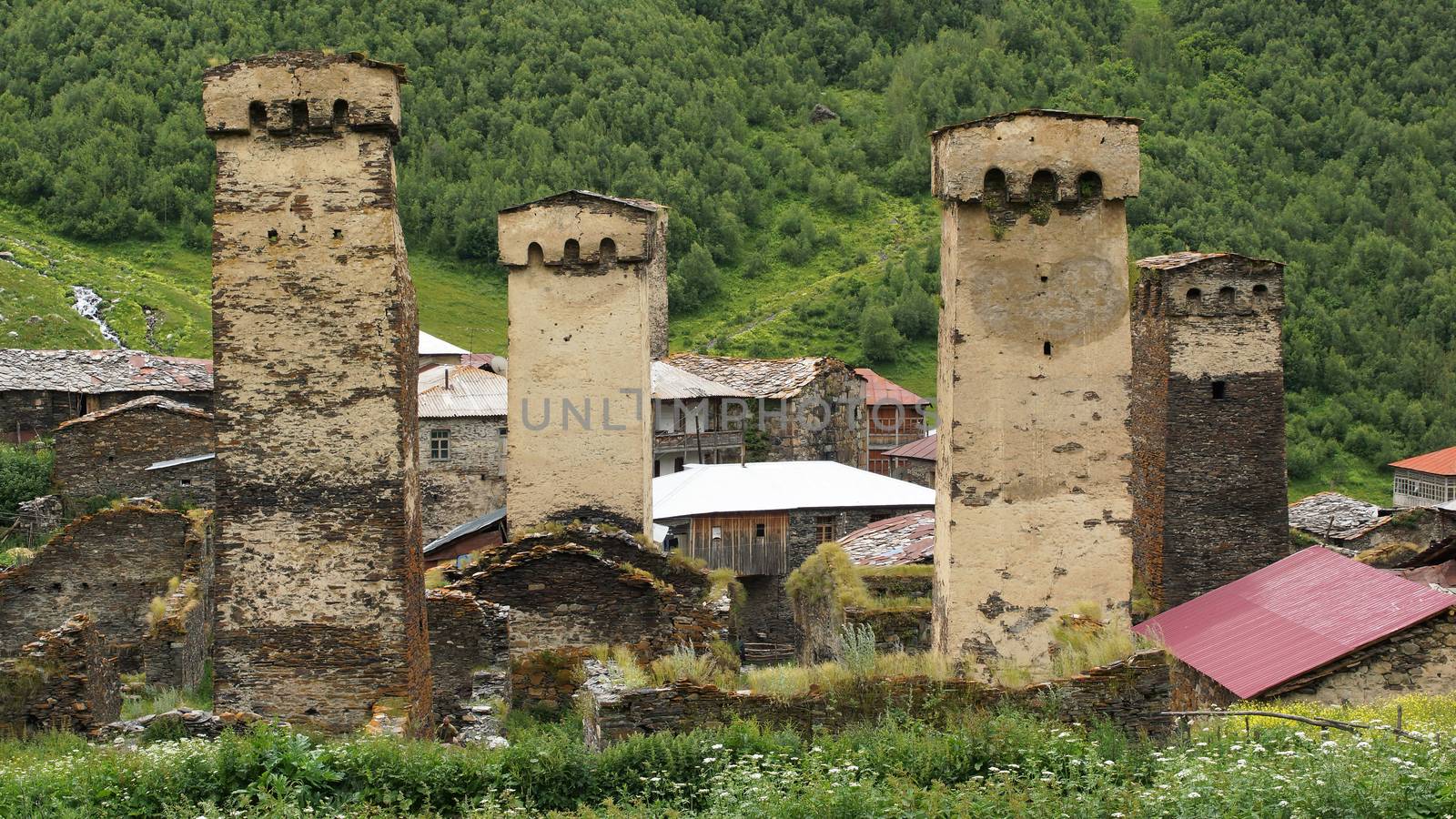 Panorama of Ushguli, Swanetia, Georgia, Europe