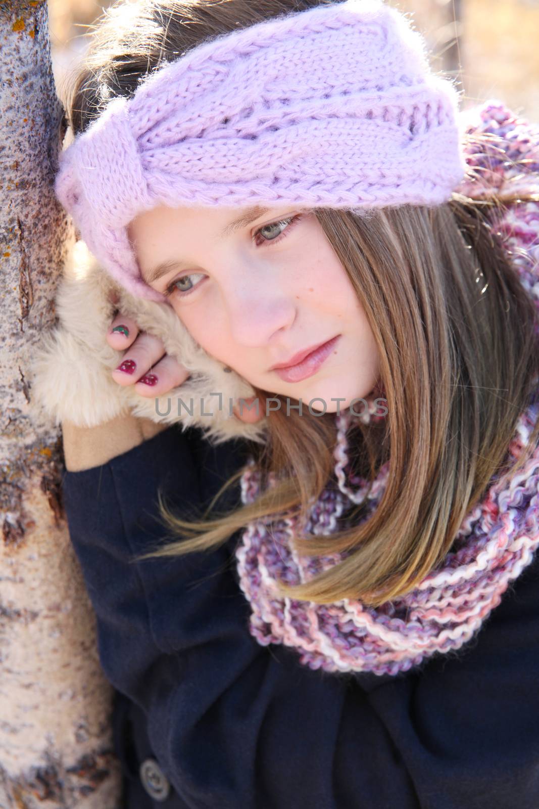 Teen girl outside on a cold winters day