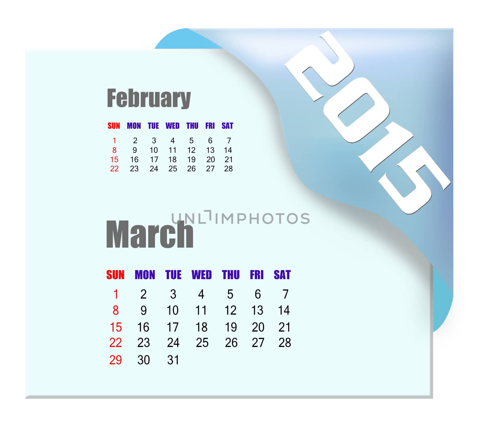 March 2015 calendar with past month series