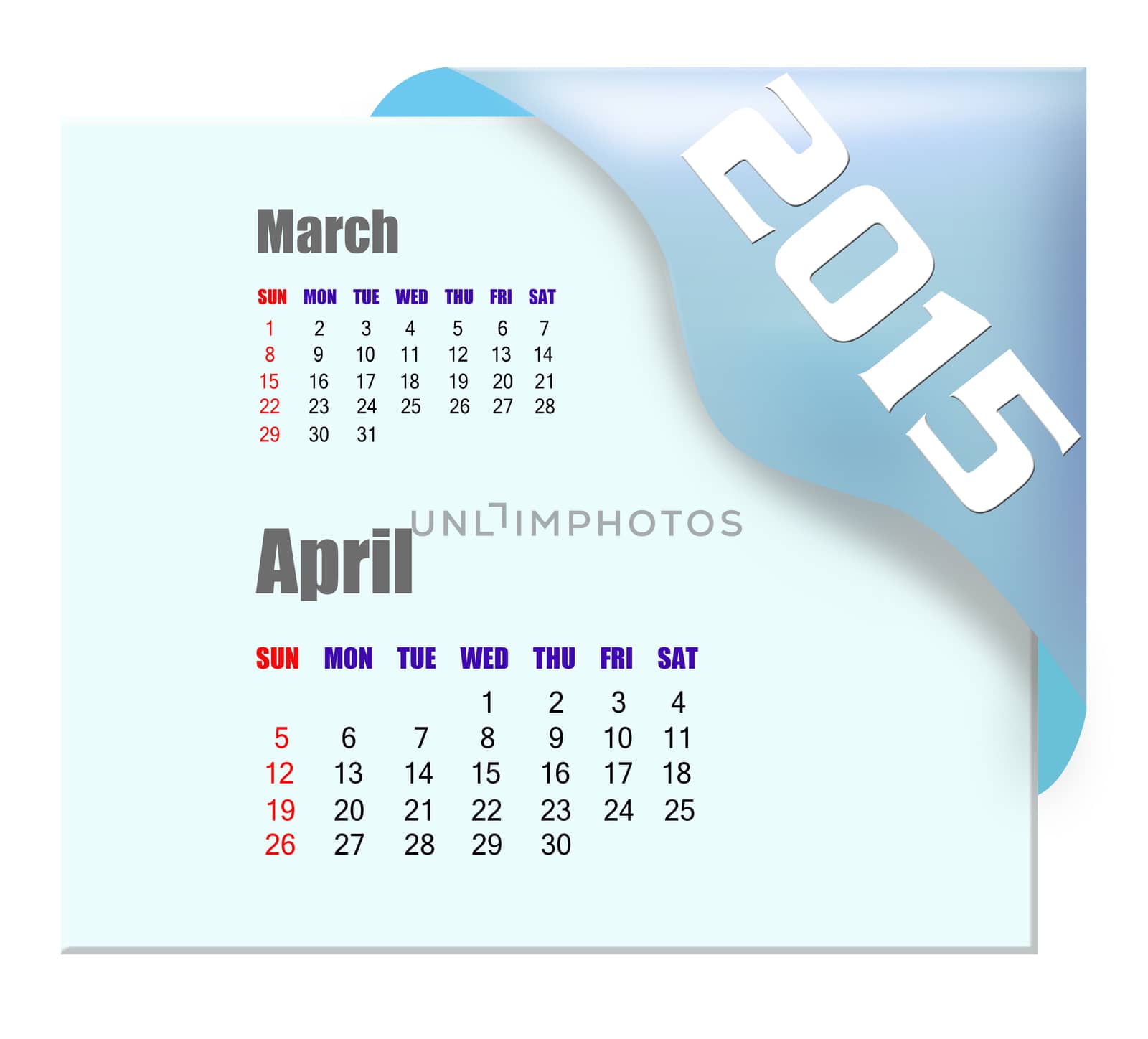 April 2015 calendar with past month series