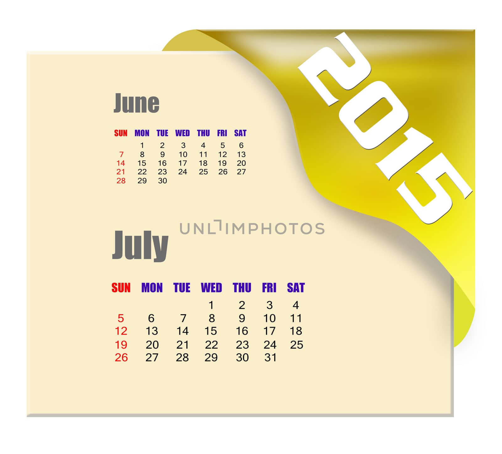 July 2015 calendar with past month series