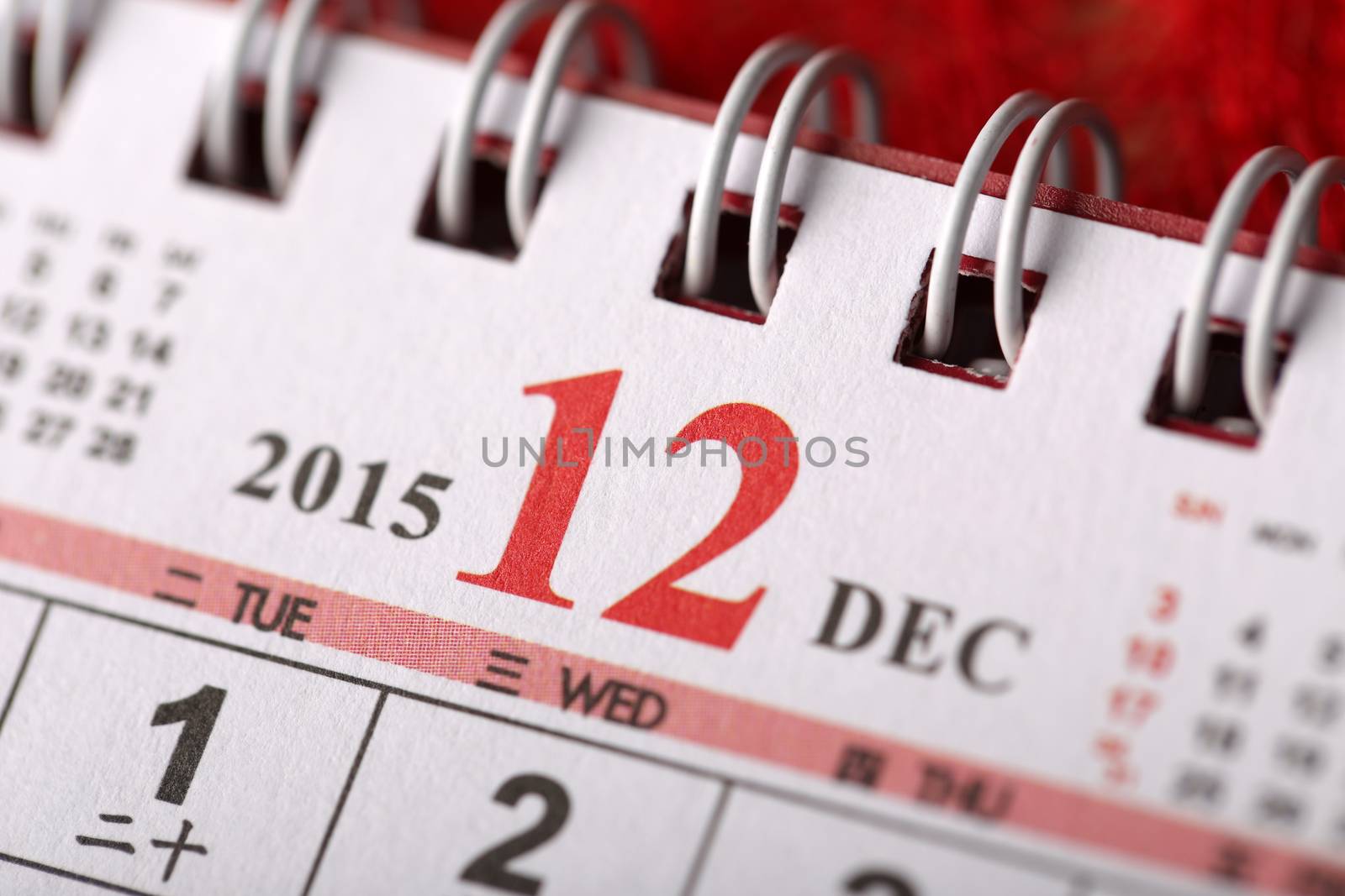 Macro Chinese Calendar 2015 - December with Chinese number word