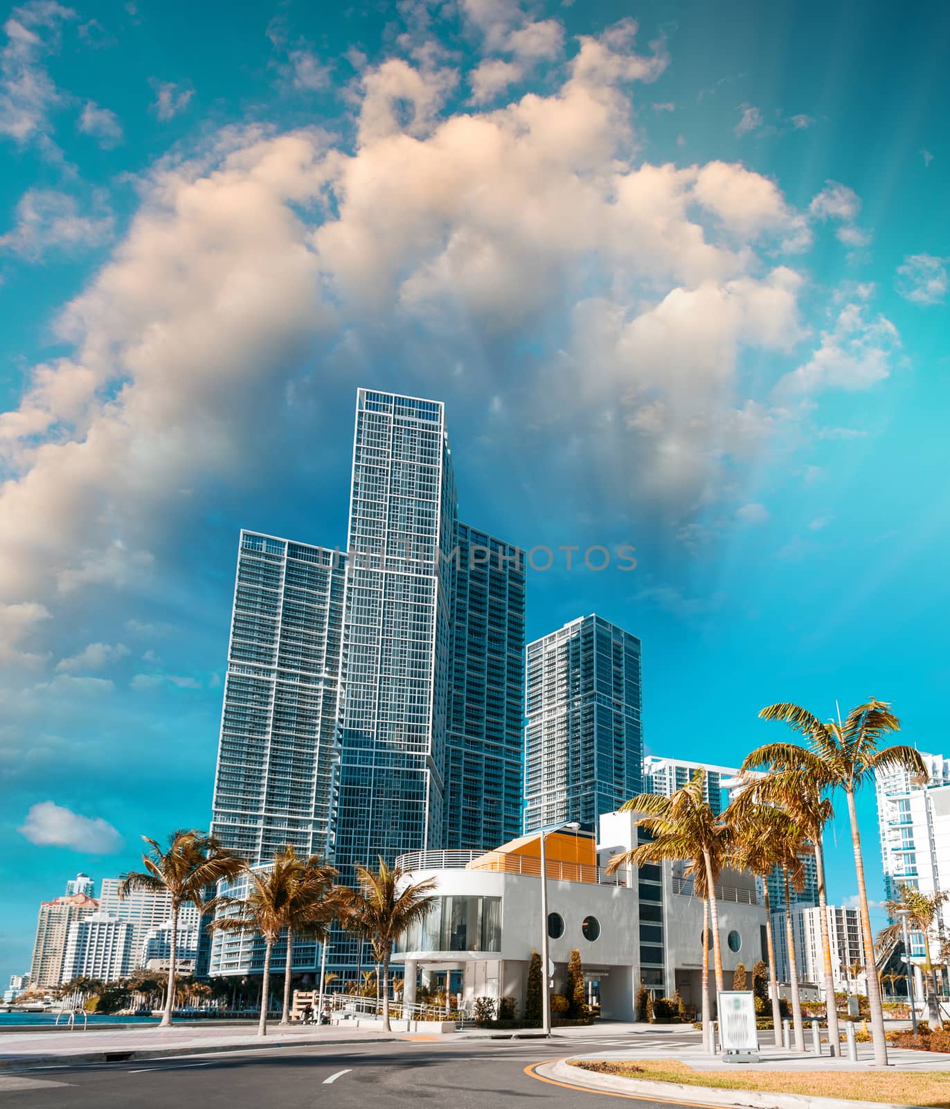 Sunny roads of Miami, Florida, USA.