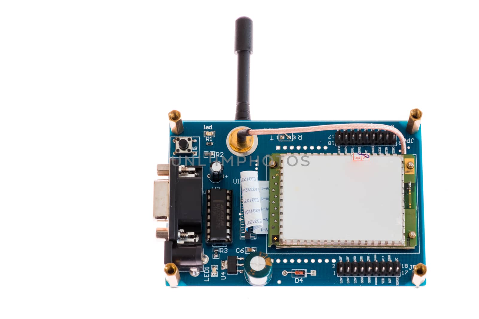 Electronic board with gsm modem and antenna