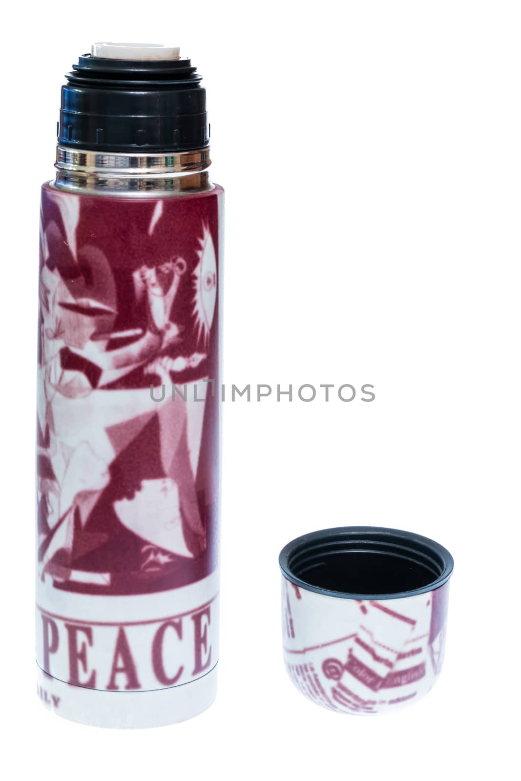 beautiful pictured thermos coffee with mug isolated