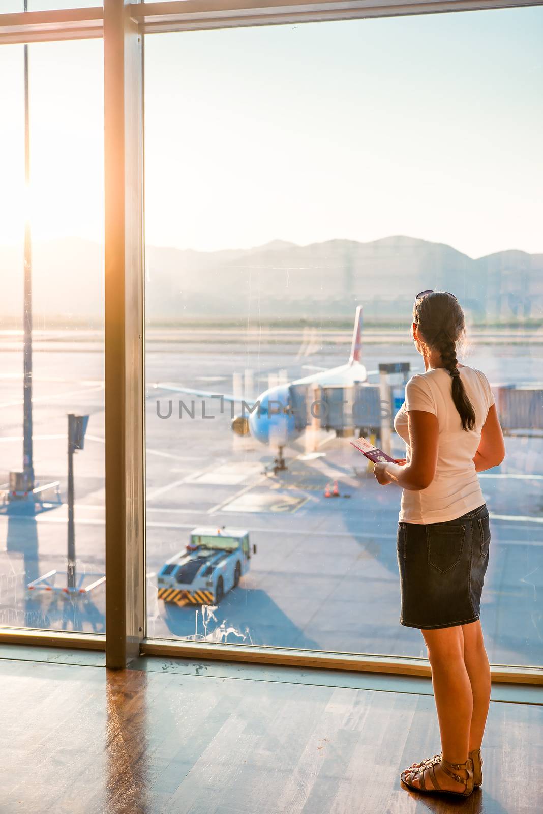 waiting for boarding the plane at dawn