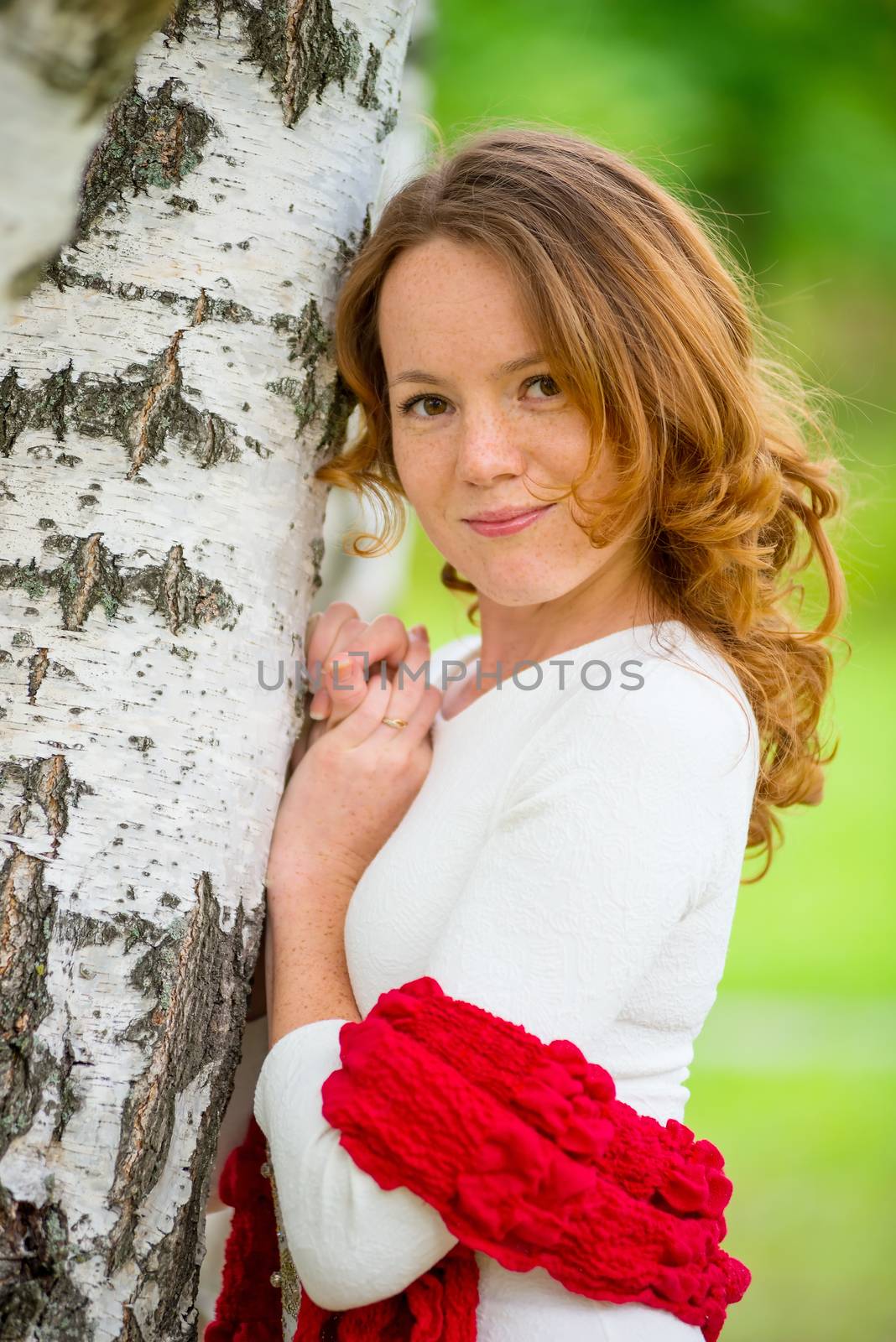 young beautiful girl with red hair in a birch by kosmsos111