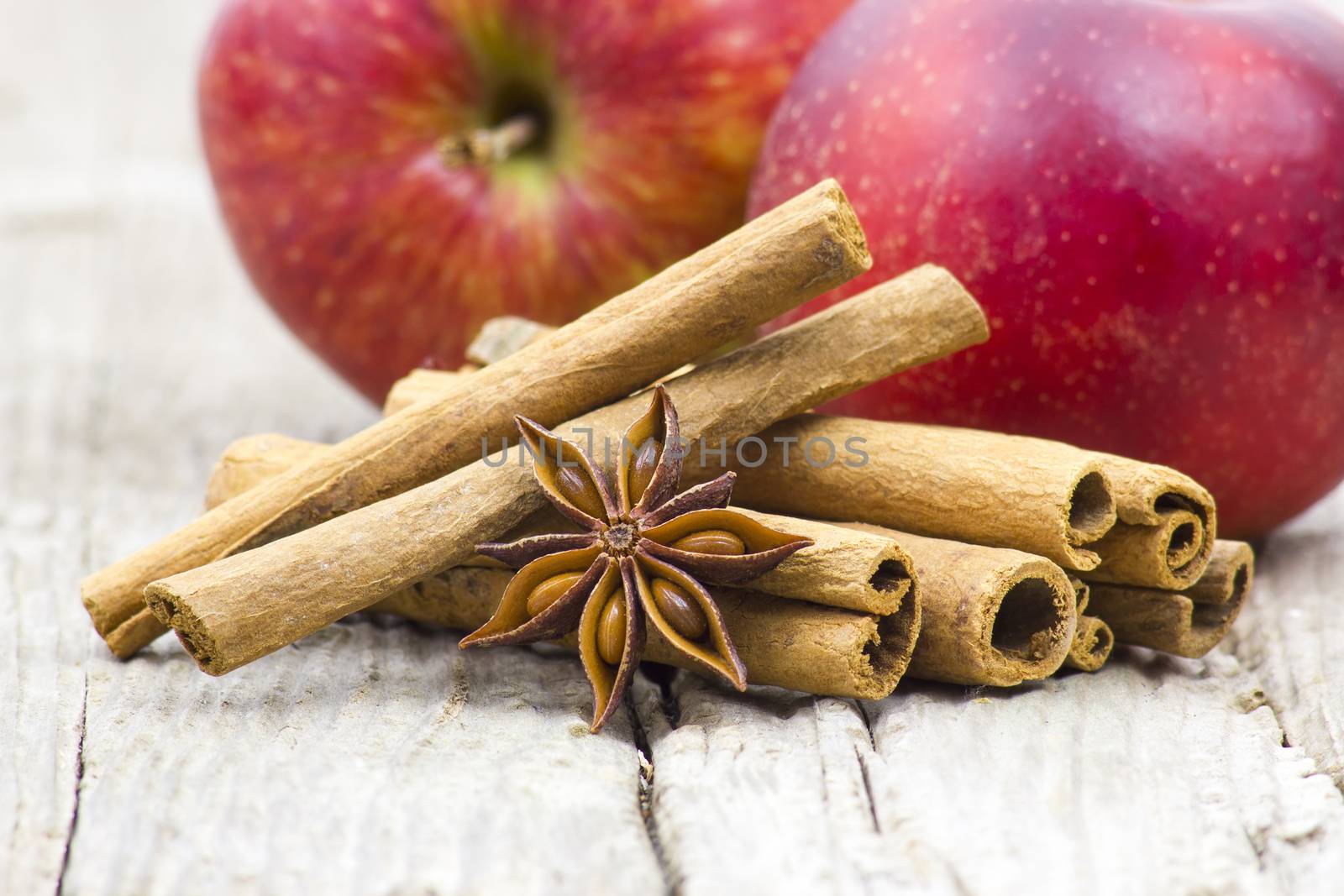 cinnamon sticks, anise and apples by miradrozdowski