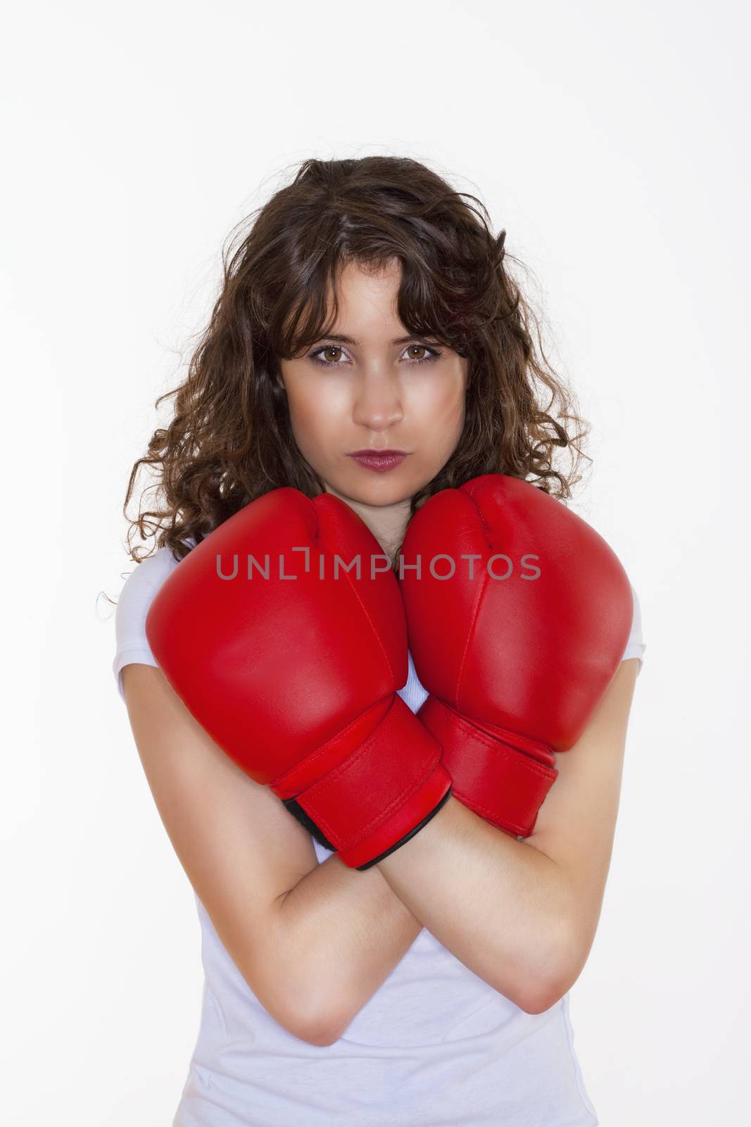 young woman with boxing gloves by courtyardpix