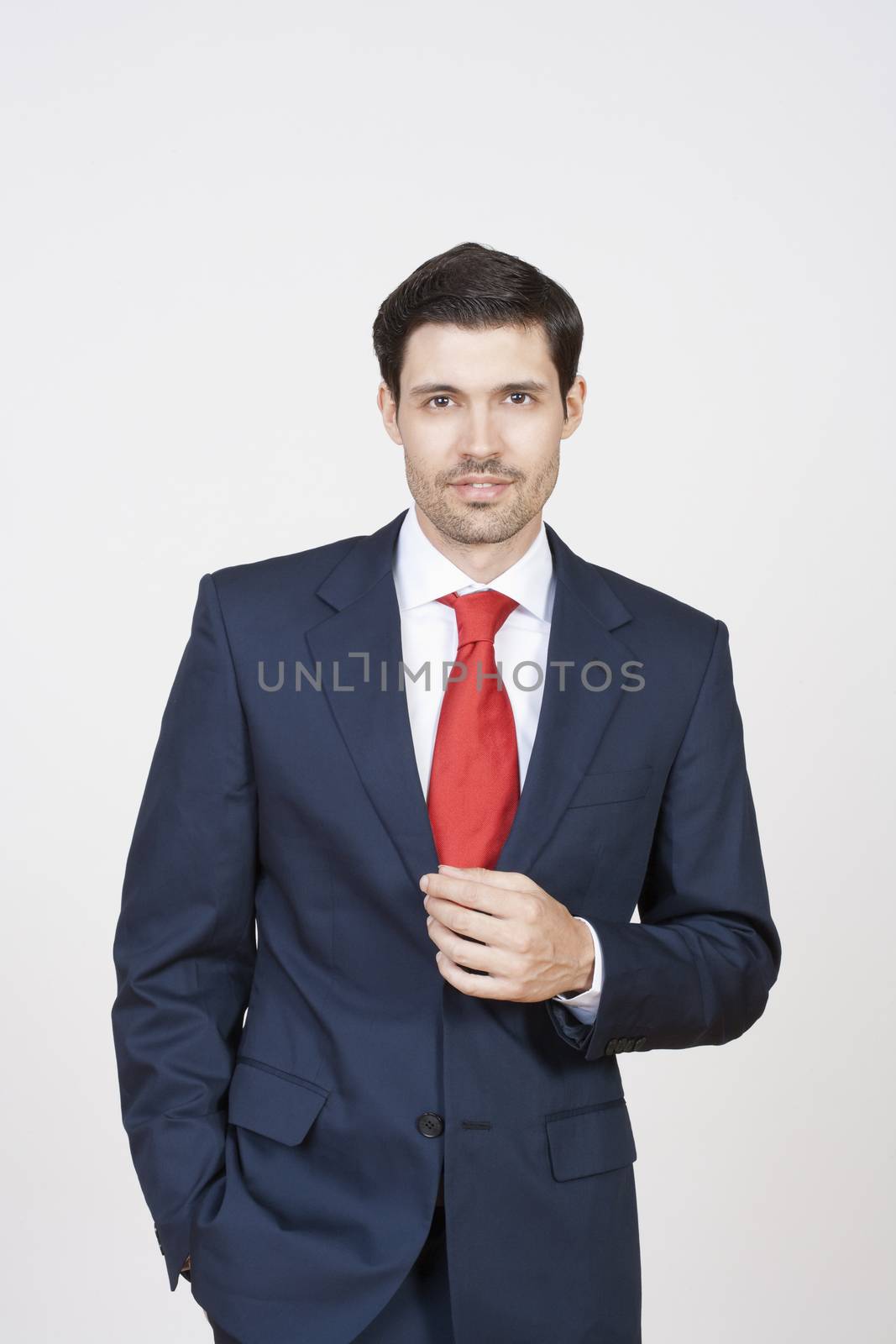 portrait handsome business executive in suit isolated on white