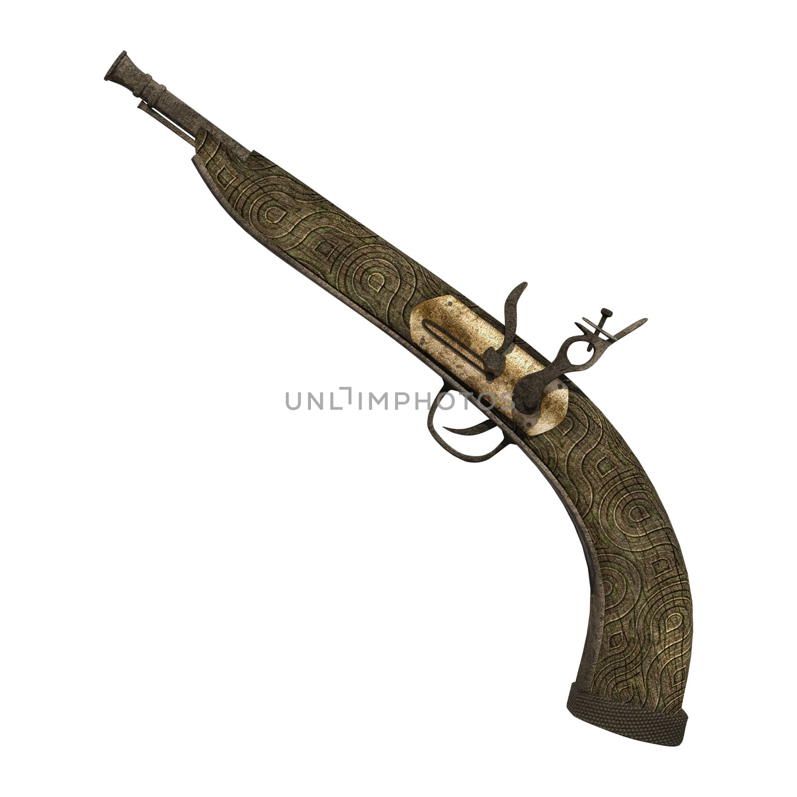 3D digital render of an old gun isolated on white background