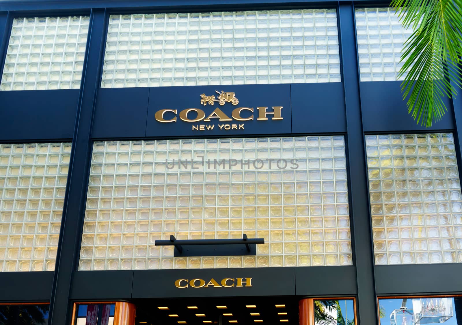 BEVERLY HILLS, CA/USA - JANUARY 3, 2015: Coach retail store exterior. Coach, Inc. is a New York-based luxury fashion company that got its start manufacturing small leather goods.