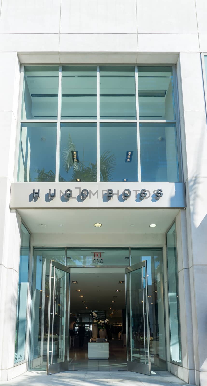 BEVERLY HILLS, CA/USA - JANUARY 3, 2015: Hugo Boss retail store exterior. Hugo Boss is a German luxury fashion and style house named after its founder Hugo Boss.