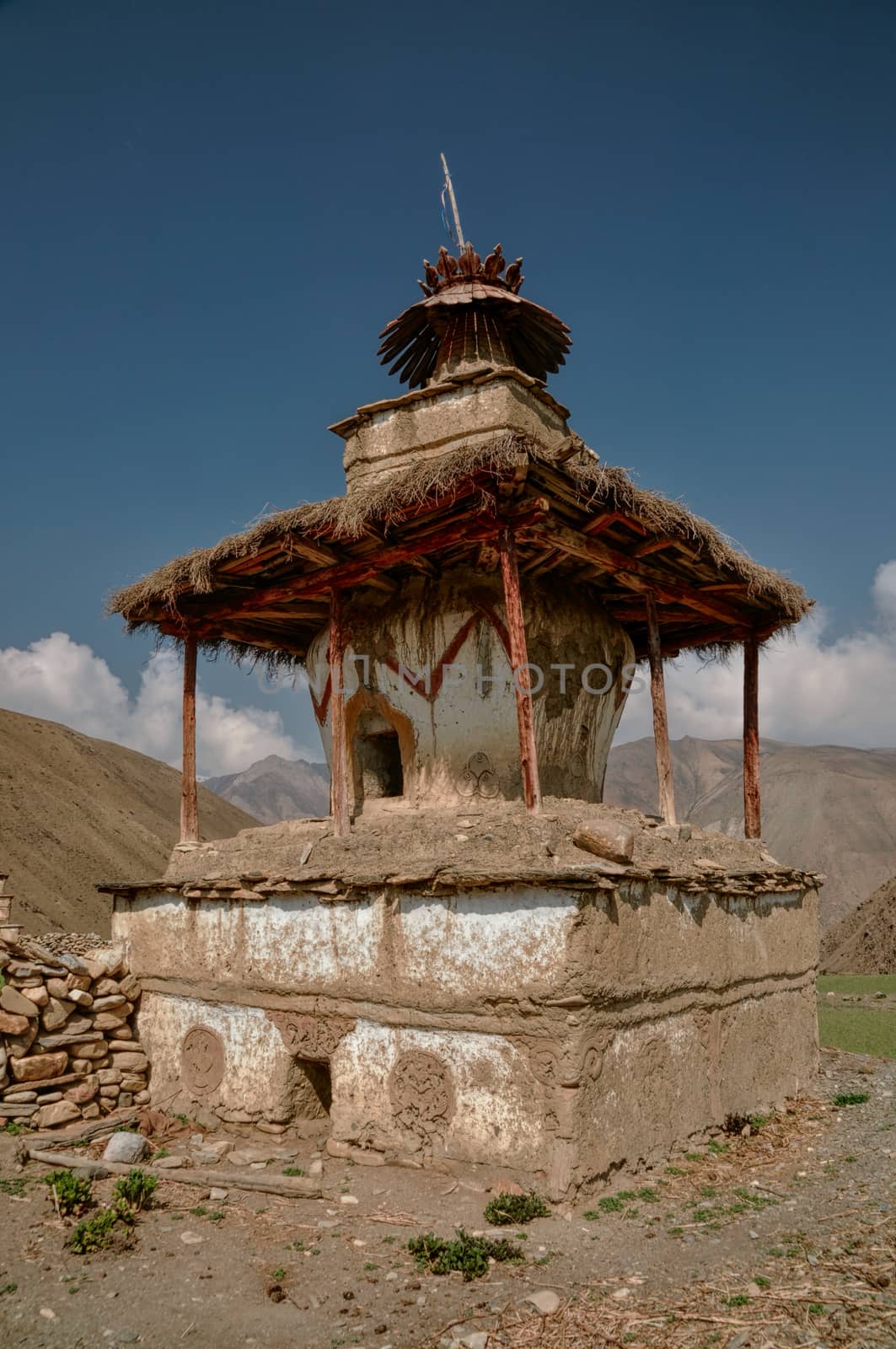 Scenic old shrine in Himalayas mountains in Nepal