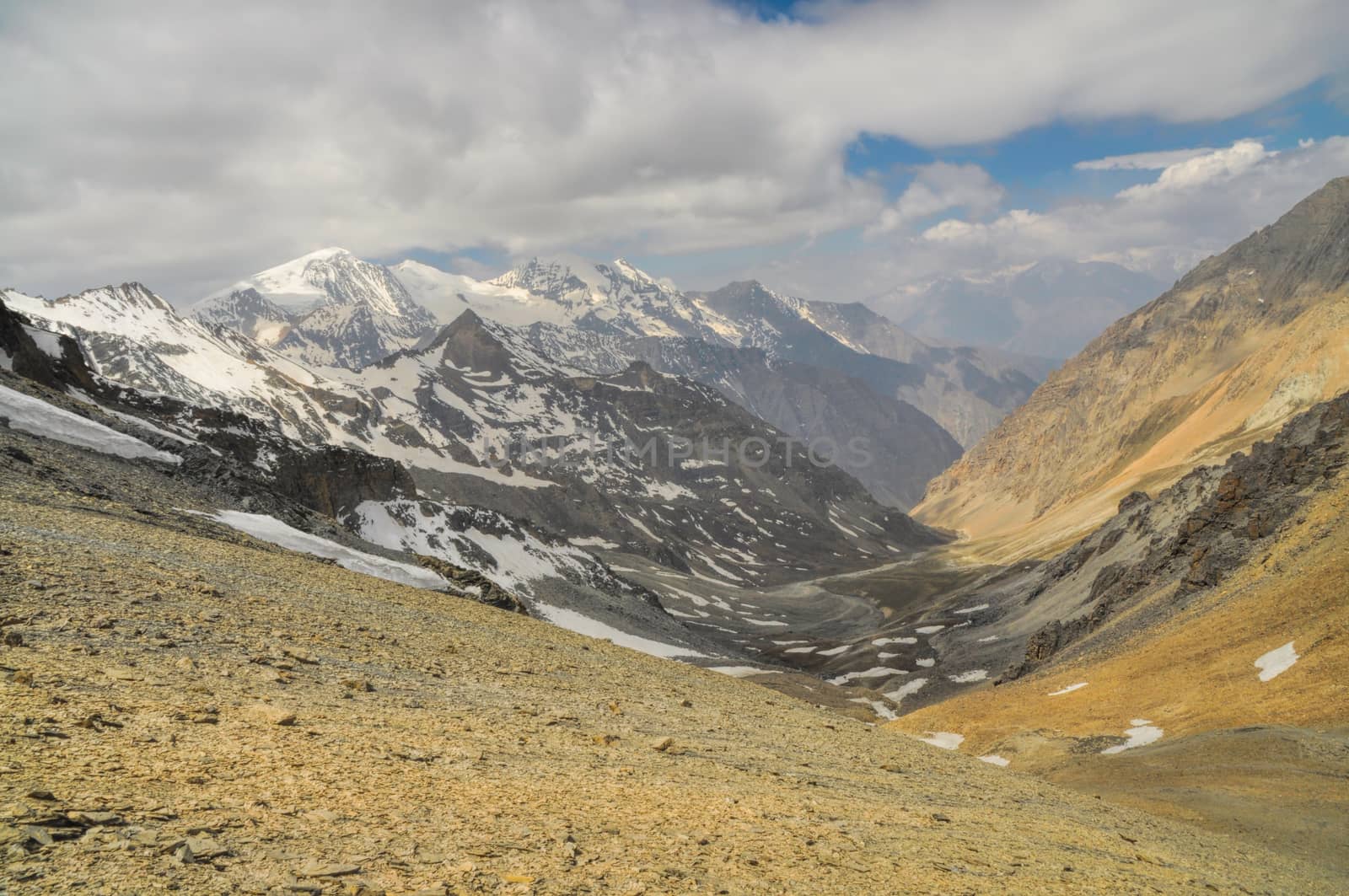 Scenic arid valley in Himalayas mountains in Nepal