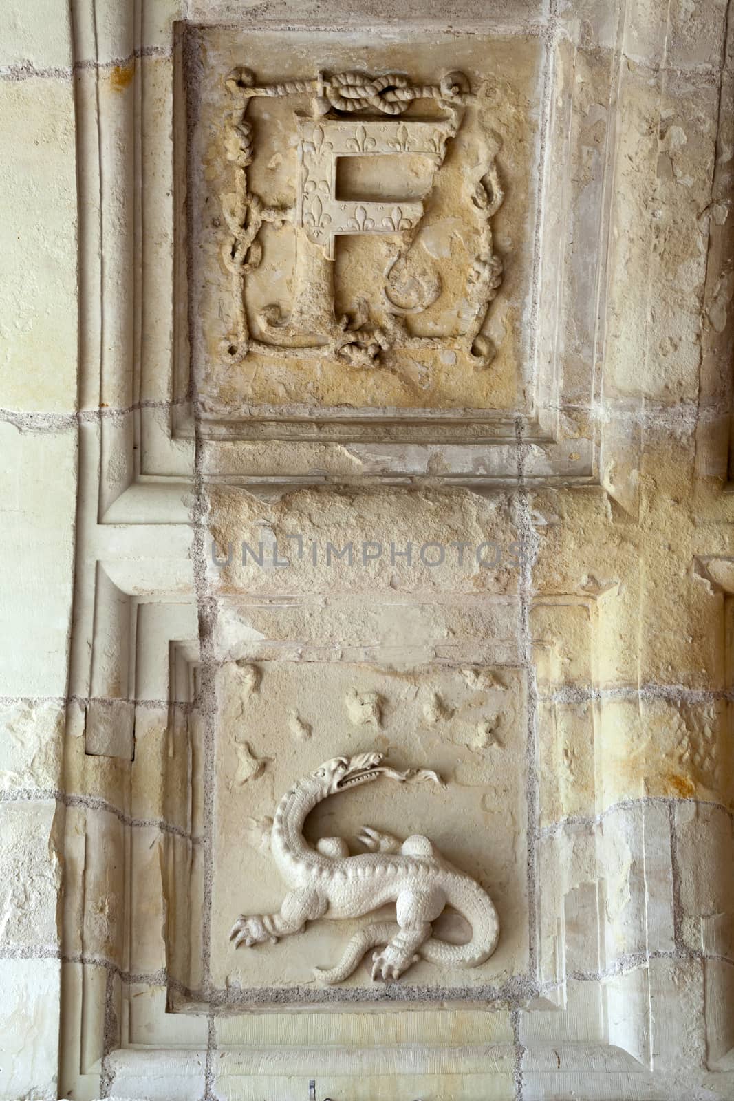  Heraldic motifs in the castle Chambord. .Valley of the river Cher. France