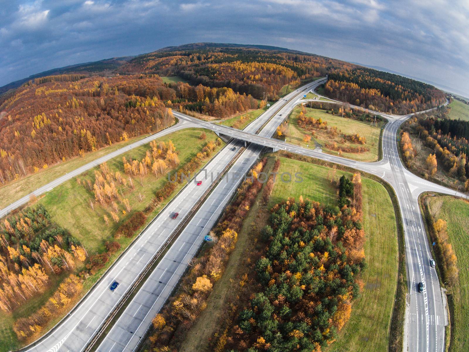 Aerial view of a road junction