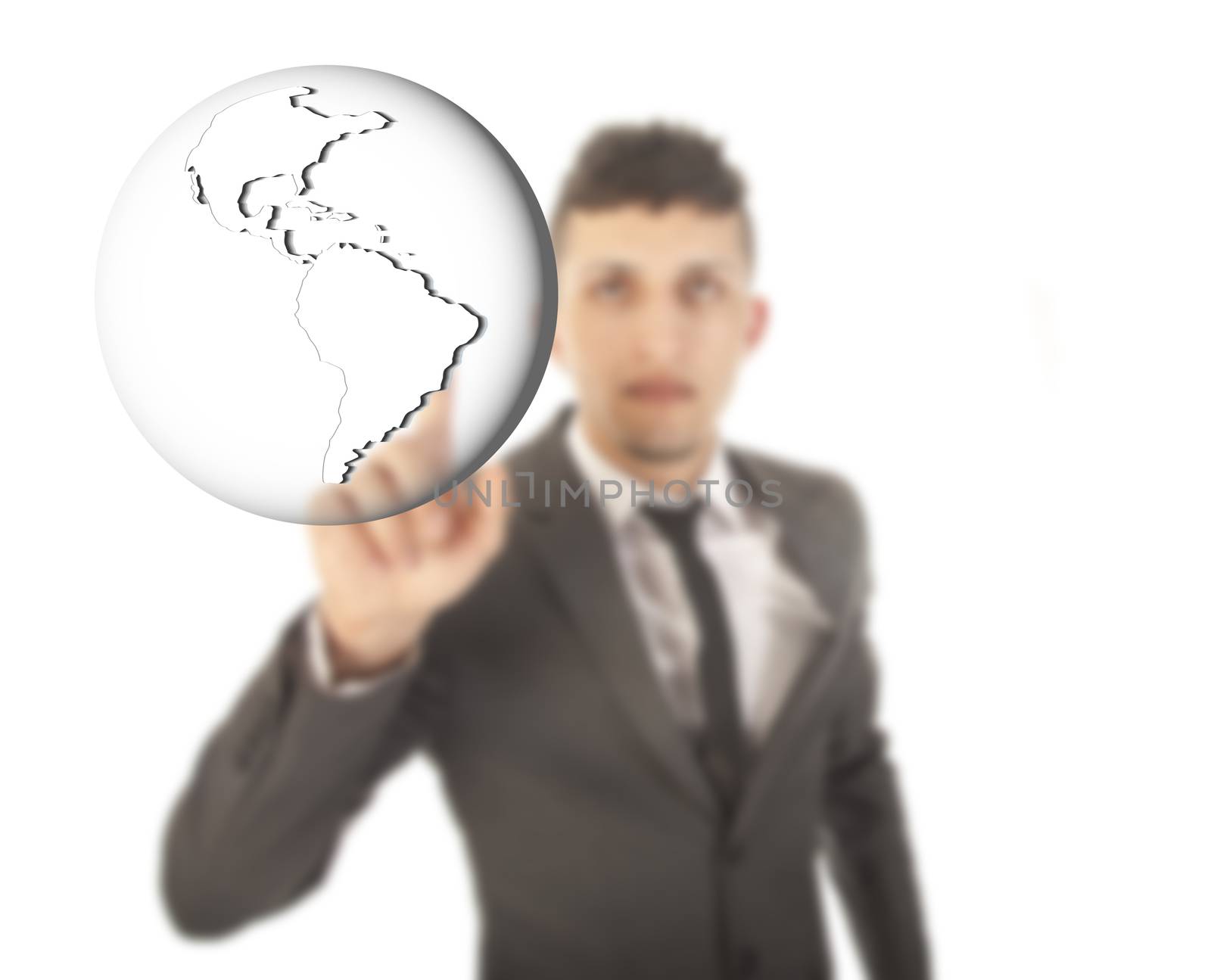 Young businessman with earth globe isolated on white background by gigra