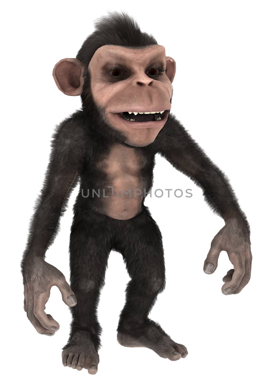 3D digital render of a cute little chimpanzee isolated on white background