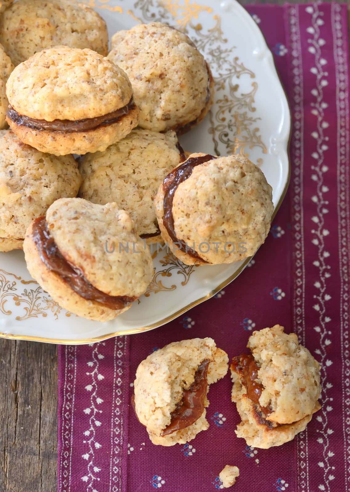 Plate with chocolate and nuts cookies