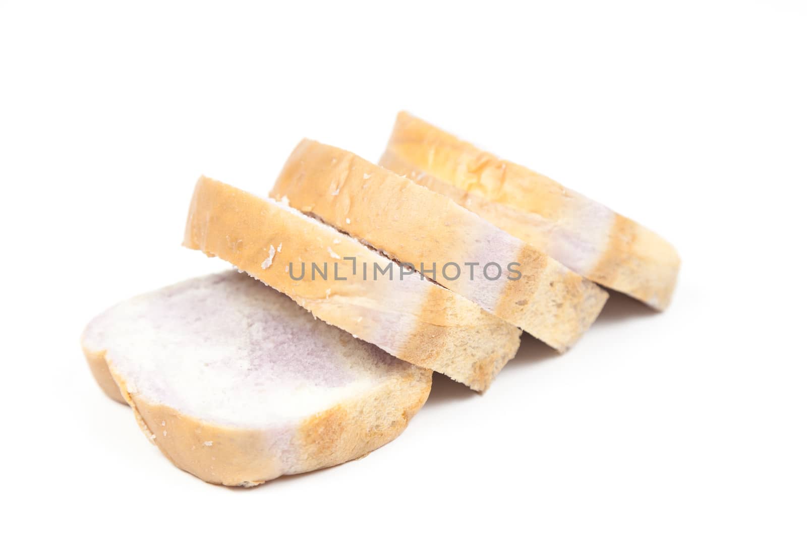 Sliced bread. Rectangular plate is divided into pieces. Isolated white background