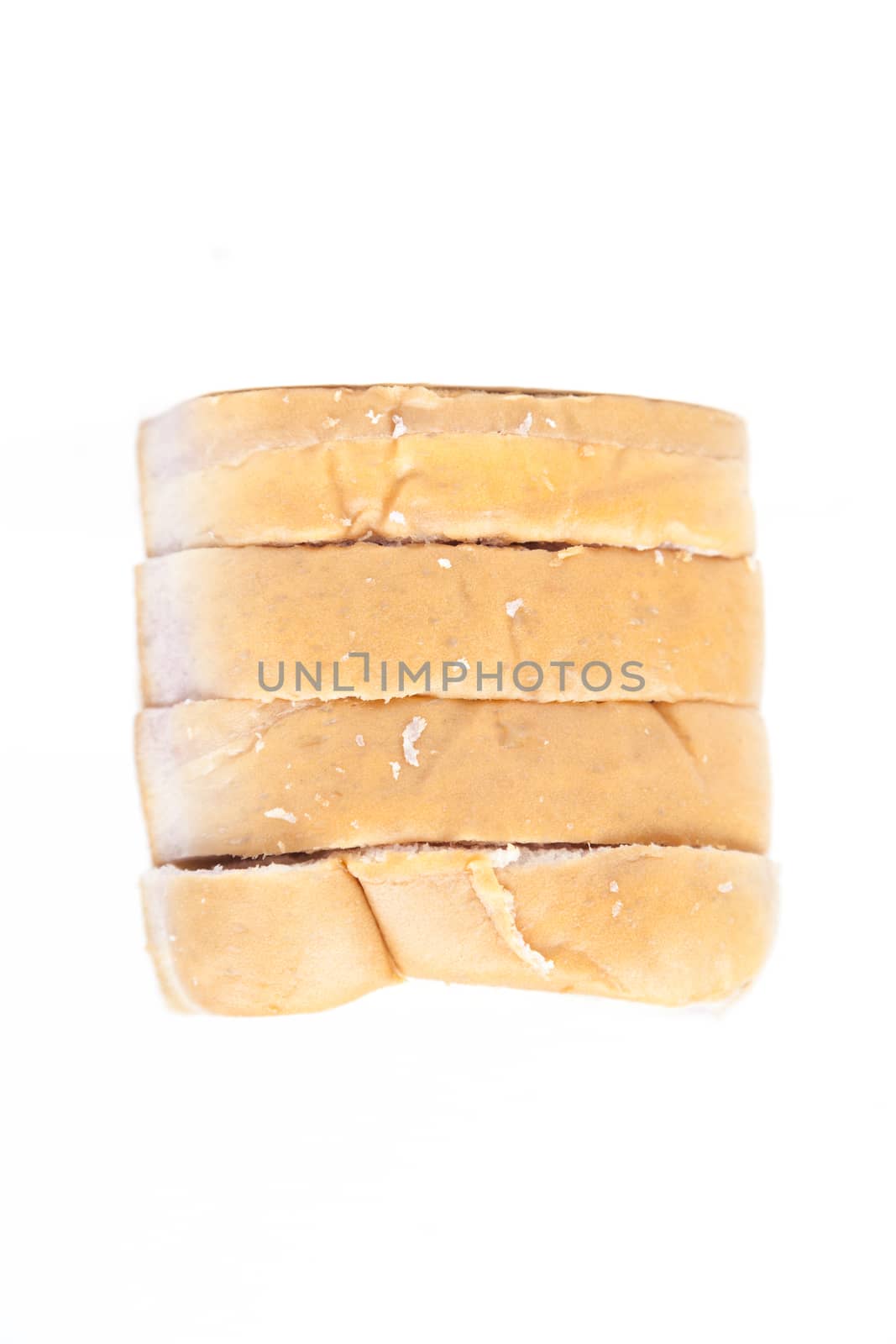 Sliced bread. Rectangular plate is divided into pieces. Isolated white background