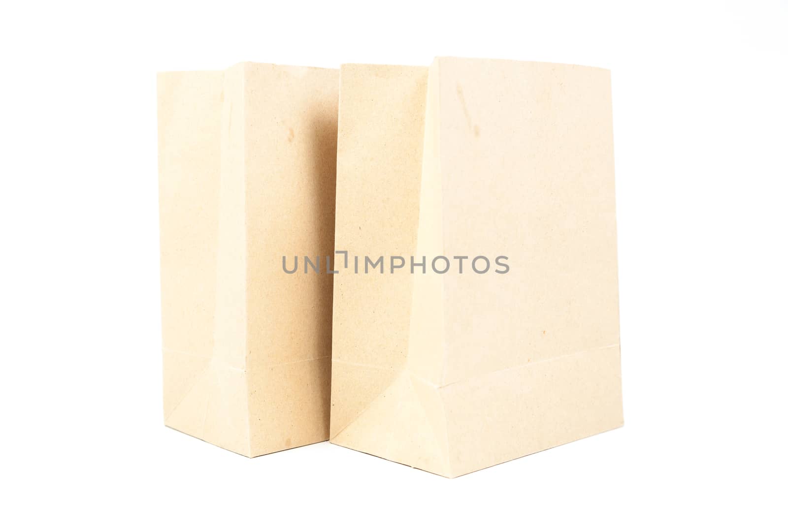 Two brown paper bag. For food. On a white background